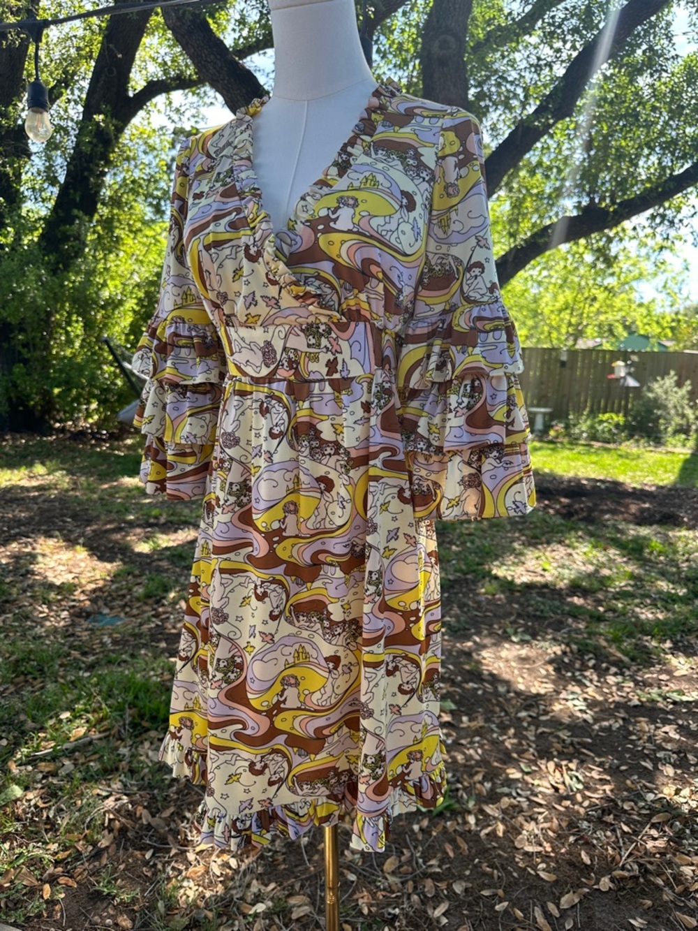 RARE Betsey Johnson Cherub Castle Swirl Psychedelic Print 90’s Mini Dress